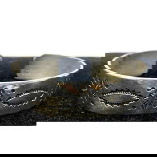Old Pawn Navajo Stacker Cuff Bracelet Ingot Sterling Silver Vintage L.Begay: For your consideration is this phenomenal vintage Navajo sterling silver ingot stacker cuff bracelet in nice vintage condition. The bracelet features a classic hand etched ingot tribal design in sterl