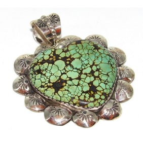 Massive Navajo Number 8 Turquoise Heart Pendant Sterling A. Fierro