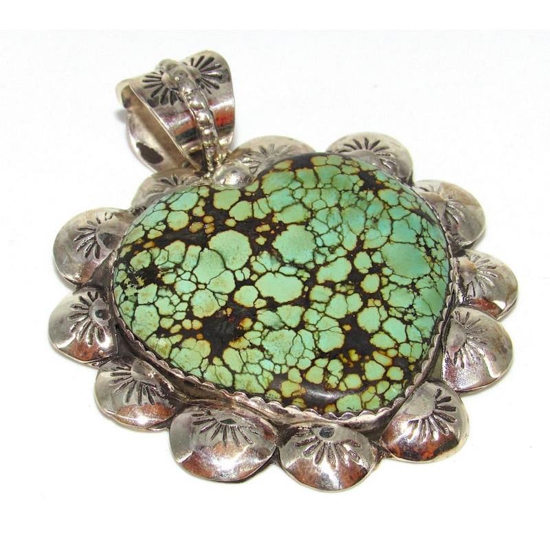 Massive Navajo Number 8 Turquoise Heart Pendant Sterling A. Fierro (1 of 3)