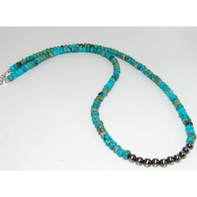 Navajo Rolled Turquoise & Navajo Pearls Heishi Choker Necklace Native 18L
