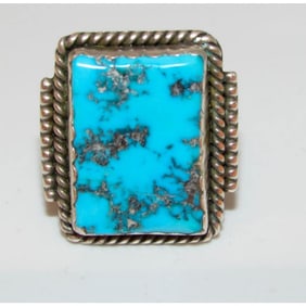 Vintage Navajo Kingman Turquoise Statement Men Ring Sz 9.5 Sterling Silver