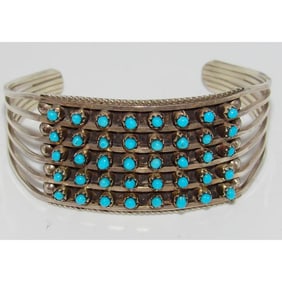 Vintage Zuni Snake Eye Turquoise Cuff Bracelet Sterling Silver Old Pawn