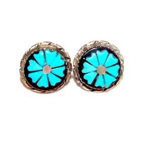 VTG Zuni Turquoise Flower Post Earrings Sterling Silver Native American