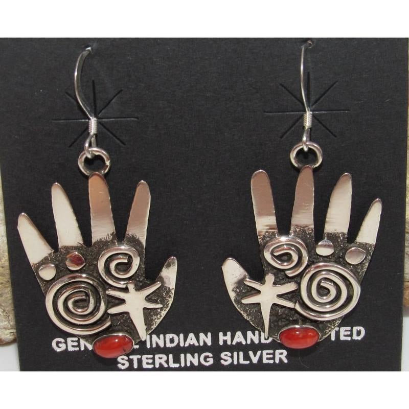 Navajo Alex Sanchez Petroglyph Dangle Healing Hands Earrings Sterling Silver (1 of 3)