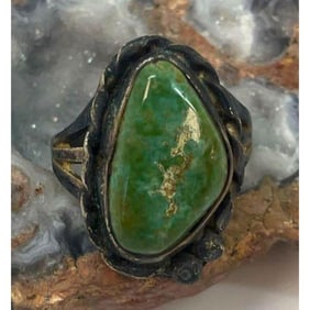 Old Pawn Navajo Cerillos Turquoise Silver Ring Size 7