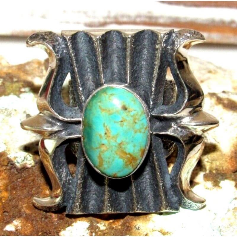 Navajo Royston Turquoise Navajo Tufa Cast Turquoise Ring Sz 9 Kevin Yazzie (1 of 8)