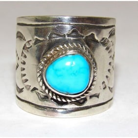 Navajo Turquoise Band Ingot Ring Size 8 Sterling Silver Native American