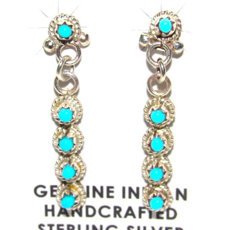 Zuni Snake Eye Turquoise Dangle Earrings Sterling Silver Native American (1 of 6)