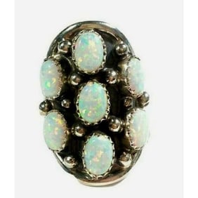 Navajo Opal Cluster Ring Size 9 Sterling Silver Signed Native American