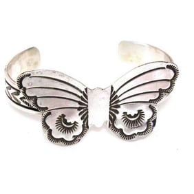 Navajo Butterfly Cuff Bracelet Sterling Silver Native American Signed