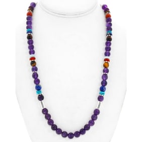 Navajo Tommy & Rose Singer Amethyst Bead Heishi Necklace Sterling Silver
