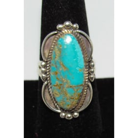 Navajo Royston Turquoise Statement Ring Sz 8 Sterling Silver Native