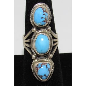 Navajo Golden Hills Turquoise Statement Ring Sz 7.5 Sterling Silver D. Skeets