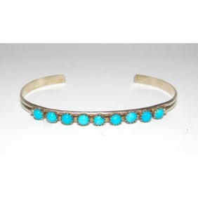 Zuni Snake Eye Turquoise Stacker Cuff Bracelet Sterling Silver