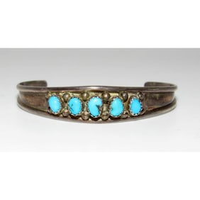 VTG Navajo Baby Child Cuff Bracelet Sterling Silver Turquoise