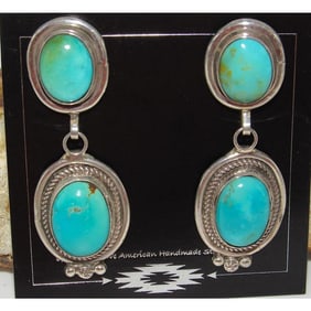 Navajo Royston Turquoise Dangle Earrings Sterling Silver R. Martinez