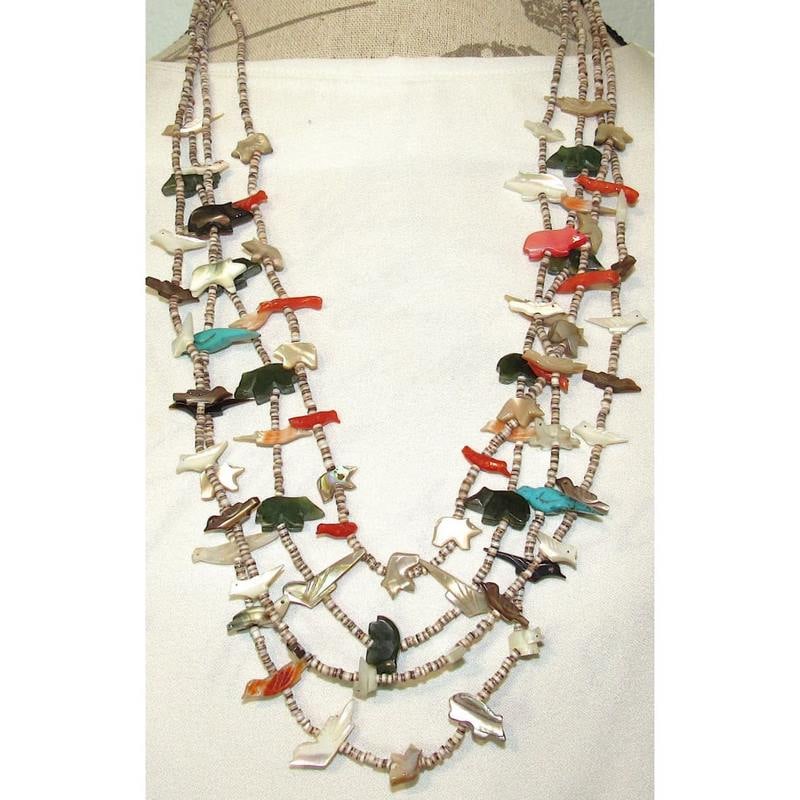 Vintage Zuni Hand Carved Fetish Heishi 5 Strand Native American Necklace (1 of 3)