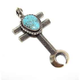 Navajo Tufa Cast Dragonfly Cross Pendant Naja Kingman Turquoise