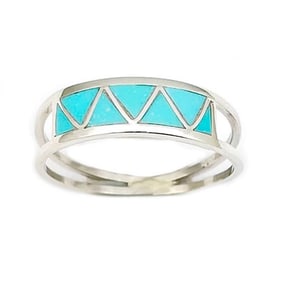Zuni Turquoise Inlay Ring Sz 8 Sterling Signed Native American