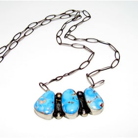 Navajo Golden Hills Turquoise Cluster Bar Necklace Sterling Silver S Skeets