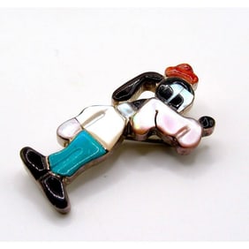 Zuni Goofy Pin Pendant Paula Leekity Sterling Silver Disney Character