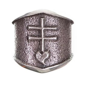 Navajo Kevin Yazzie Pueblo Cross Ring Size 8 Sand Cast Tufa Cast Sterling Silver