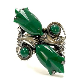 VTG Massive Taxco Mexico Cuff Bracelets Green Onyx Sterling Silver R Rivera