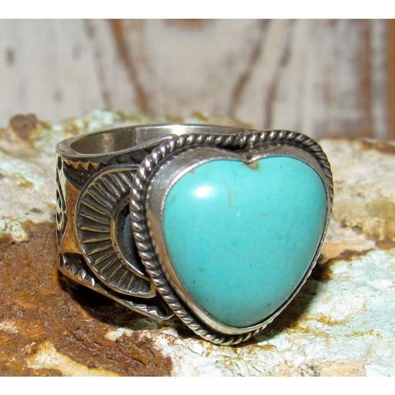 Navajo Turquoise Heart Ring B. Reeves Size 8.5 Sterling Silver Native (1 of 4)