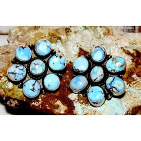 Navajo Golden Hills Turquoise Cluster Post Earrings Sterling Silver T. Long