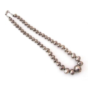 Navajo Pearls Necklace Sterling Silver Hand Stamped Design 22" Foxtail