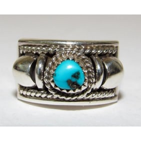 Navajo Thomas Charley Kingman Turquoise Ring Sz 8 Sterling Silver