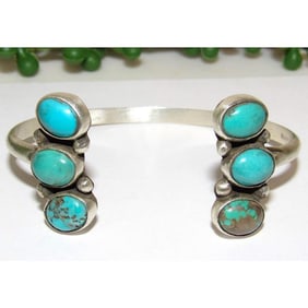 Navajo Royston Turquoise Sterling Open Stacker Cuff Bracelet Geraldine Jones