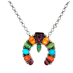 Navajo Mutli Stone Turquoise Spiny Sterling Naja Blossom Necklace