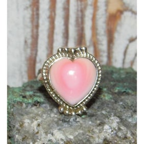 Navajo Pink Conch Heart Ring Sz 8 Sterling Silver M. James Adjustable