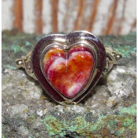 Navajo Purple Spiny Heart Ring Sz 8.5 Sterling Silver Signed Native