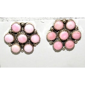 Navajo Sterling Silver Pink Conch Shell Cluster Earrings Sterling Silver Signed