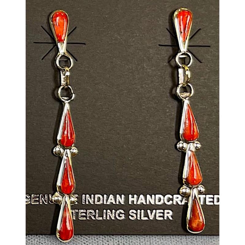 Zuni Red Spiny Oyster Sterling Silver Dangle Statement Earrings A. Gasper (1 of 3)