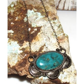 Navajo Royston Turquoise Bar Necklace Sterling Native American L. Goodluck