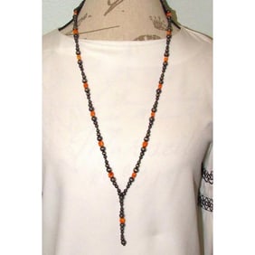 Long Navajo Pearls Necklace Sterling Silver Spiny Oyster Beads 37"L Becenti