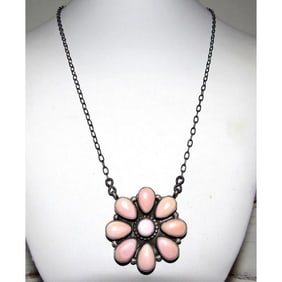Navajo Pink Conch Cluster Bar Necklace Sterling Silver B. Lee