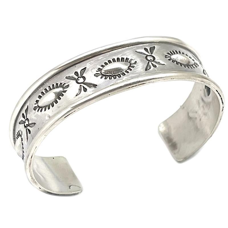 Navajo Sterling Silver Stacker Cuff Bracelet Ingot Tribal Design G. Wilson (1 of 4)