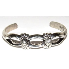 Navajo Sterling Silver Sand Cast Cuff Bracelet Bennet Yazzie Native Stacker