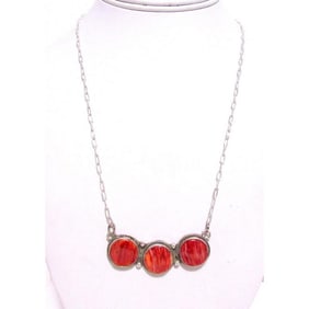 Navajo Red Spiny Bar Necklace Sterling Silver Native American Marcella James