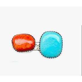 Navajo Turquoise Orange Spiny Ring Sz 8 Adjustable Sterling Silver J Long