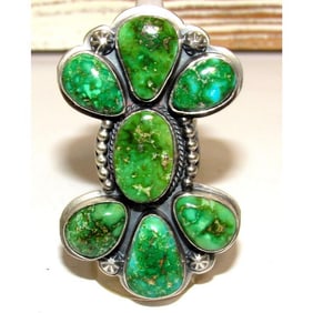 Massive Navajo Sonoran Gold Turquoise Cluster Ring Sz 8 Adjustable