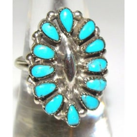 Zuni Turquoise Cluster Ring Size 7.5 Sterling Silver Mary Ann Felix Chavez