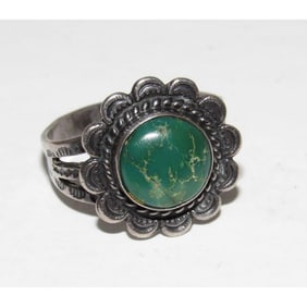 Old Pawn Navajo Cerillos Turquoise Silver Ring Size 7