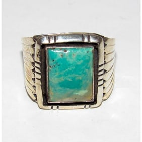 Navajo Royston Turquoise Men Ring Size 10.5 Sterling Silver Signed