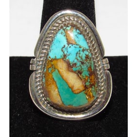 Navajo Royston Turquoise Ring Sz 10 Sterling Silver D. Morris