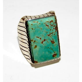 Navajo Royston Turquoise Statement Men Ring Sz 9 R. Jack Sterling Silver
